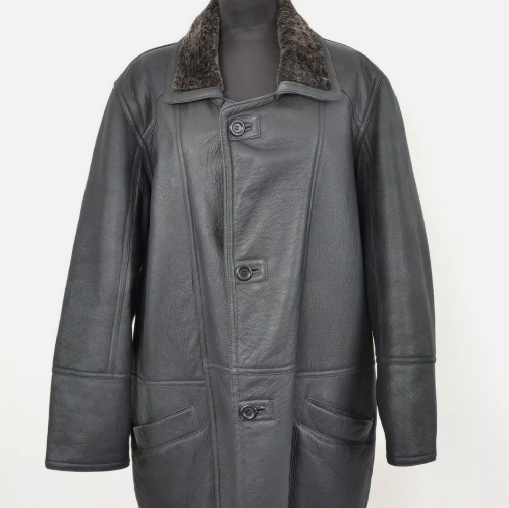 MODERN MENS SHEARLING SHEEPSKIN JACKET LAMBSKIN LEATHER COAT SIZE 2XL